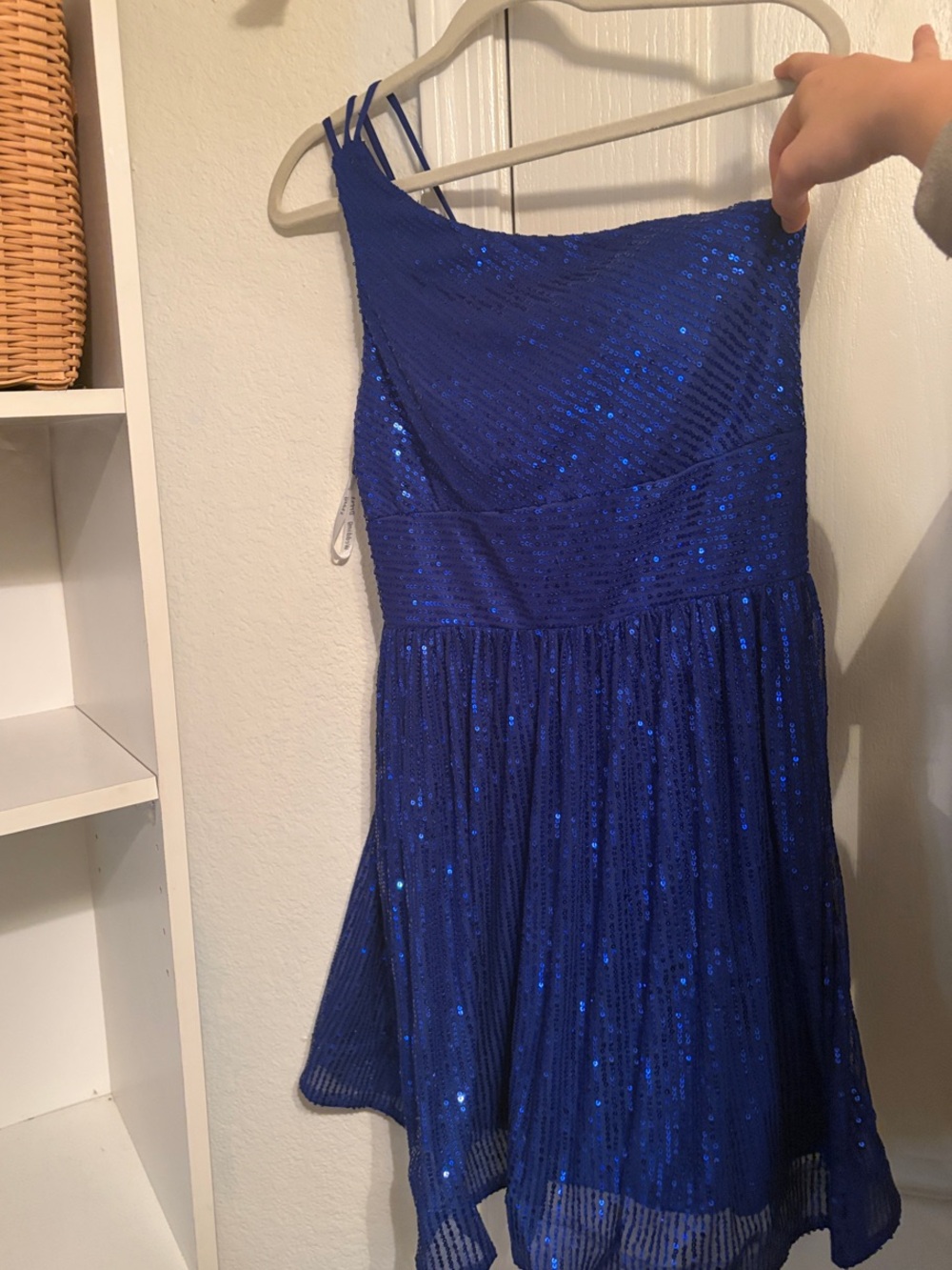 Women One-Shoulder Royal Blue Sequin Homecoming Dress